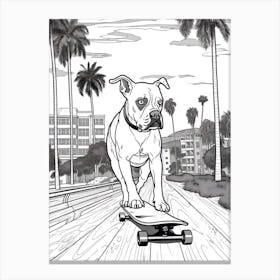 Boxer Dog Skateboarding Line Art 1 Canvas Print
