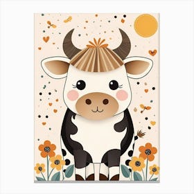 Floral Cute Baby Cow Nursery (5) Canvas Print