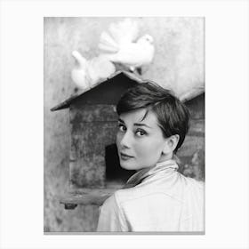 Audrey with Doves, Vintage Black and White Old Photo Canvas Print