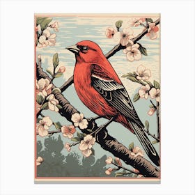 Vintage Bird Linocut Finch 2 Canvas Print