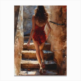Woman Walking Down Stairs 1 Canvas Print