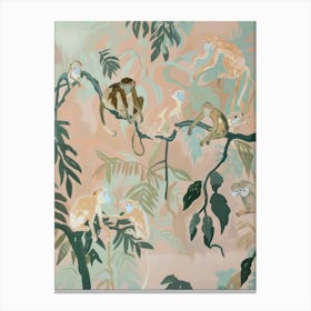 Monkeys Pastels Jungle Illustration 3 Canvas Print