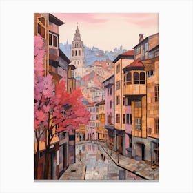 Bilbao Spain 3 Vintage Pink Travel Illustration Canvas Print