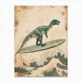 Vintage Plateosaurus Dinosaur On A Surf Board Canvas Print