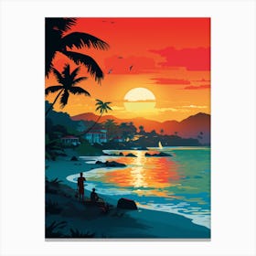 Manzanillo Beach Cuba At Sunset, Vibrant Painting 2 Canvas Print