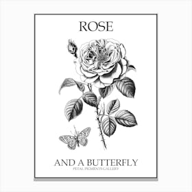 Butterfly Rose Line Drawing 2 Poster Canvas Print
