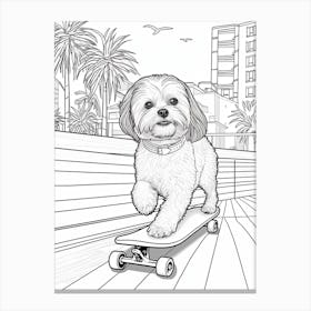 Shih Tzu Dog Skateboarding Line Art 1 Canvas Print