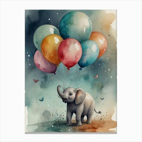 Elephant With Balloons Canvas Print