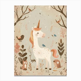 Unicorn & Woodland Animal Friends Muted Pastel 2 Canvas Print