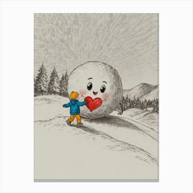 Snowman With A Heart Canvas Print