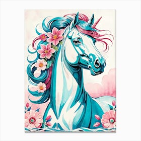 Floral Horse Painting (19) Canvas Print