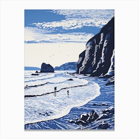 Linocut Of Blackpool Sands Devon 1 Canvas Print
