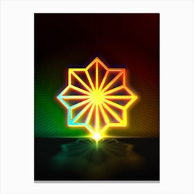 Neon Geometric Glyph in Watermelon Green and Red on Black n.0073 Canvas Print