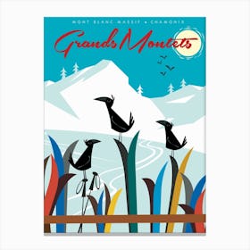 Grands Montets Chamonix Poster Mint & Teal Canvas Print