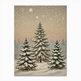 Three Christmas Trees In The Snow Canvas Print