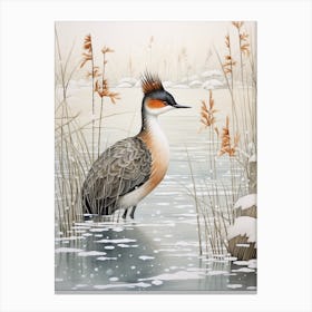 Winter Bird Painting Grebe 2 Canvas Print