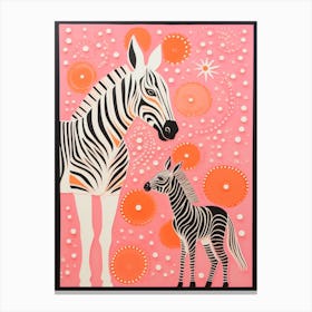 Zebra Mother & Calf Pink & Orange 4 Canvas Print