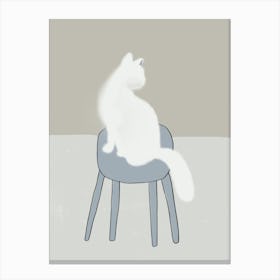 White Cat Sitting On A Chair Canvas Print