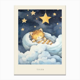 Baby Tiger Cub 1 Sleeping In The Clouds Nursery Poster Canvas Print