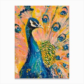 Peacock & Feathers Colourful Portrait 5 Canvas Print
