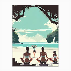 Morning Yoga In Bali - Retro Landscape Beach and Coastal Theme Travel Poster Canvas Print