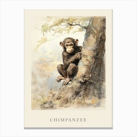 Beatrix Potter Inspired  Animal Watercolour Chimpanzee 3 Canvas Print
