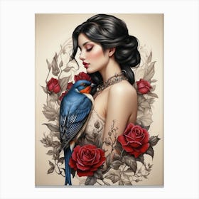 Swallow love bird tattoo Canvas Print