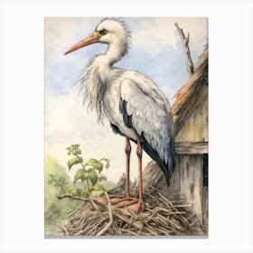 Storybook Animal Watercolour Stork 1 Canvas Print