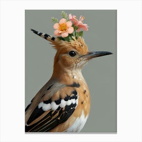 Bird With Flowers On Its Head With A Flower Crown European Robin Art Canvas Print