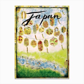 Japan, Japanese Lanterns Over The River Canvas Print