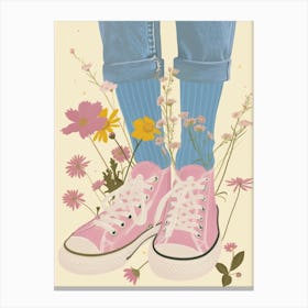 Pink Sneakers And Flowers 3 Canvas Print