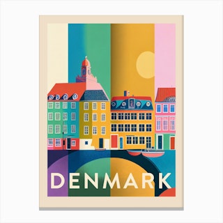 Denmark Vintage Colourful Travel Poster Canvas Print