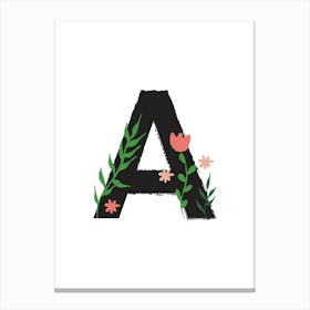 Bedroom Decor White Floral Letters Grey 01 Canvas Print