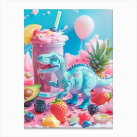 Toy Dinosaur With A Smoothie & Fruits 3 Canvas Print