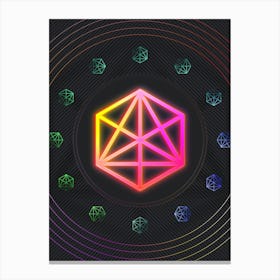 Neon Geometric Glyph in Pink and Yellow Circle Array on Black n.0016 Canvas Print