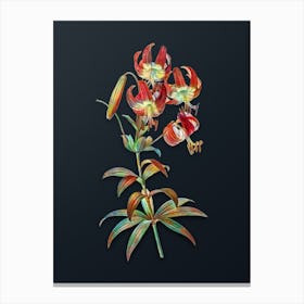 Vintage Turban Lily Botanical Watercolor Illustration on Dark Teal Blue n.0066 Canvas Print