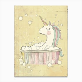Pastel Unicorn Storybook In A Bubble Bath 1 Canvas Print