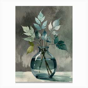 Blue Vase With Leaves Canvas Print