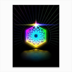 Neon Geometric Glyph in Candy Blue and Pink with Rainbow Sparkle on Black n.0392 Canvas Print