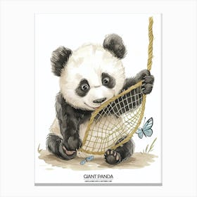Giant Panda Cub Playing With A Butterfly Net Poster 2 Canvas Print