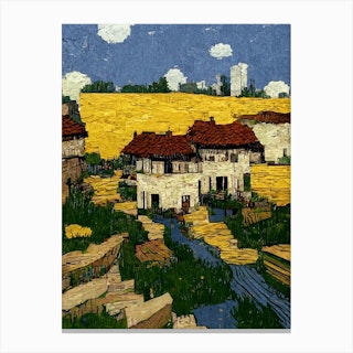 Minecraft Village By Van Gogh Canvas Print