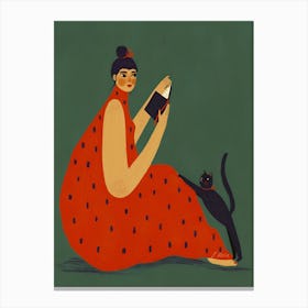 Reading With A Cat Canvas Print