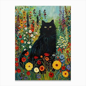 Fluffly Cat Klimt Garden Botanical Art Canvas Print