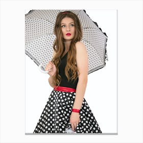 Vintage girl with an umbrella on a white background. Canvas Print