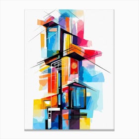 Skyscraper III, Avant Garde Modern Vibrant Colorful Style Painting White Background Canvas Print
