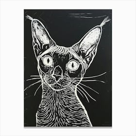 Cornish Rex Cat Linocut Blockprint 3 Canvas Print