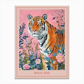 Floral Animal Painting Bengal Tiger 1 Poster Canvas Print