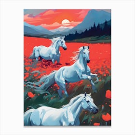 White Horses Red Poppies Canvas Print