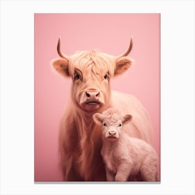Portrait Of Highland Cow With Calf 1 Canvas Print