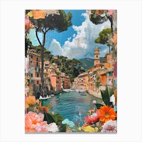 Portofino   Floral Retro Collage Style 3 Canvas Print